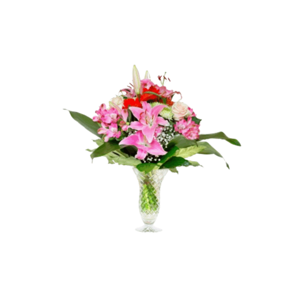 Bouquet de Lys Roses – Élégance & Douceur avec Vase en Verre